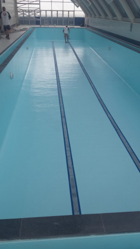 The completed 25 metre lap pool, painted with LUXAPOOL Epoxy pool coating in Crestwood colour