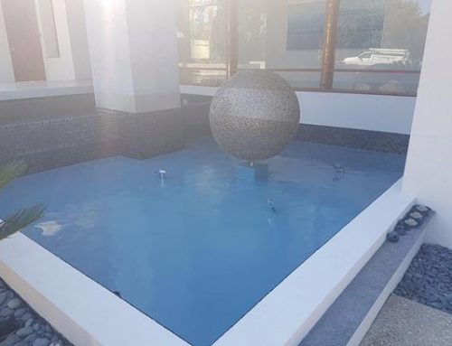 Residential fountain in Perth, WA resurfaced in LUXAPOOL® epoxy pool paint in Platinum colour