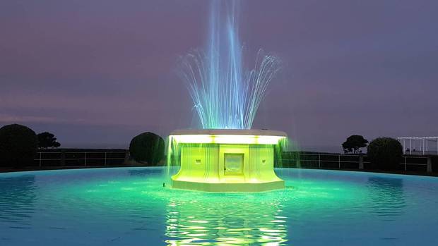 Fountain in Napier NZ repainted in LUXAPOOL Epoxy pool paint in Pacific Blue Colour 