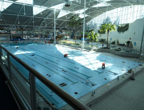 Training pool at Sydney Olympic Park Aquatic Centre being resurfaced with LUXAPOOL® Epoxy swimming pool paint in Pacific Blue