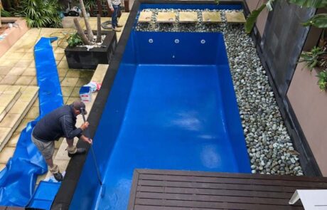 Domestic pool painted with LUXAPOOL Epoxy pool paint in Devonport colour 