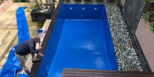 Domestic pool painted with LUXAPOOL Epoxy pool paint in Devonport colour 