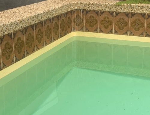 Small concrete pool resurfaced with LUXAPOOL Epoxy pool paint in Riversand colour