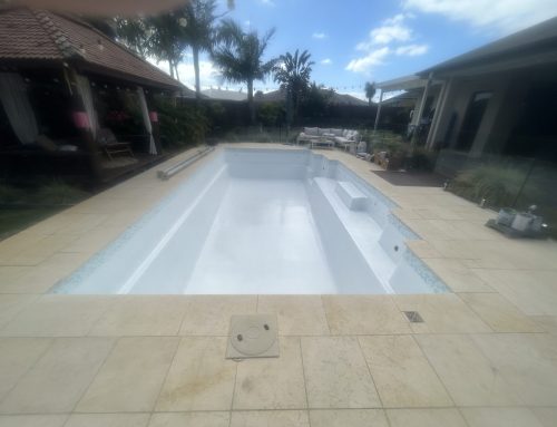 Fibreglass pool resurfaced in LUXAPOOL Epoxy in White by Luxe Pools & Renovations