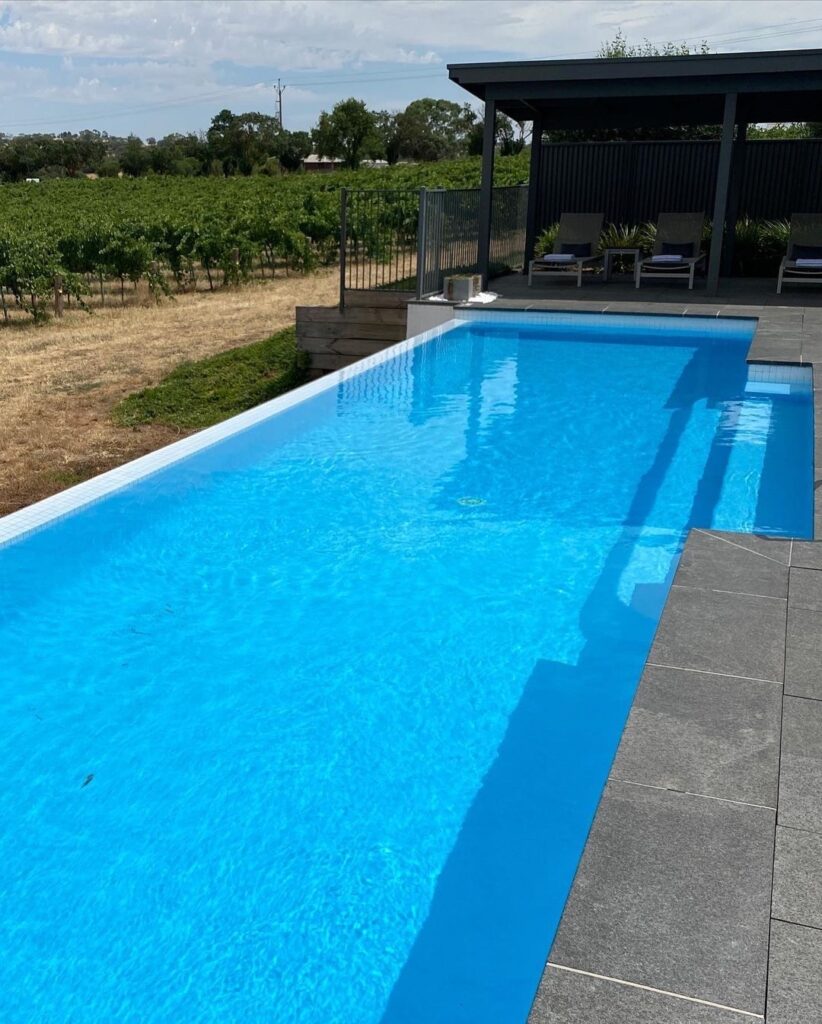 Pool in South Australia painted with LUXAPOOL Epoxy in Misty Blue colour.